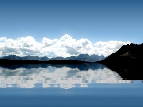 Обои Зеркальный пейзаж: Облака, Горы, Отражение, Вода, Вода и небо