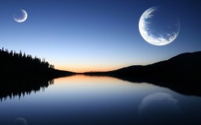 Обои Две луны: Планеты, Луна, Фантастика, Фентези, Вода и небо