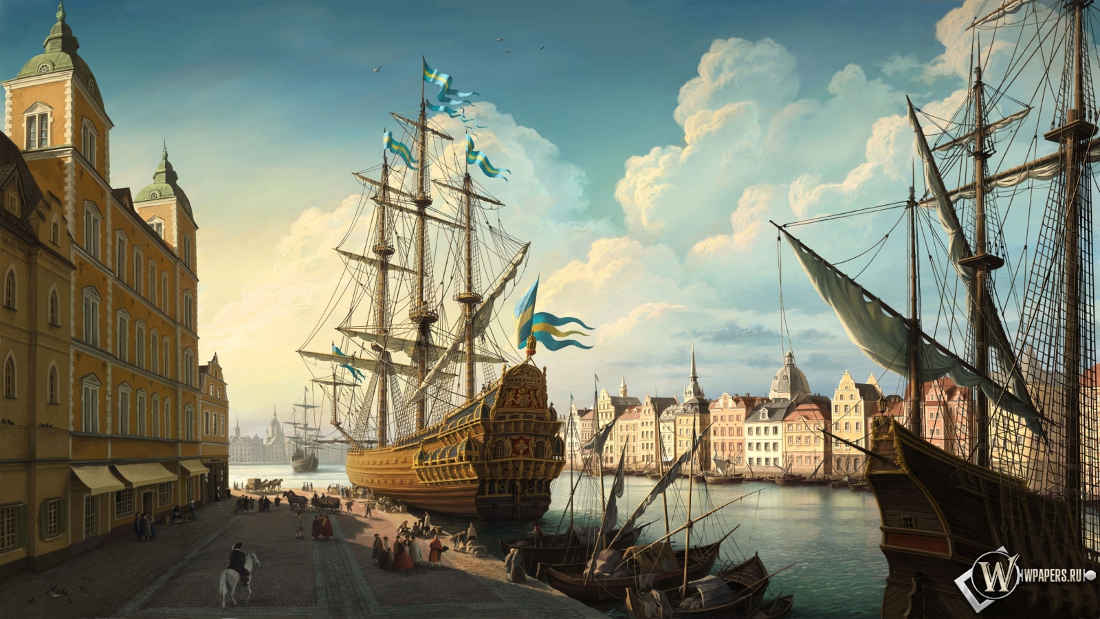 Корабли в порту (Ольга Антоненко) 1600x900
